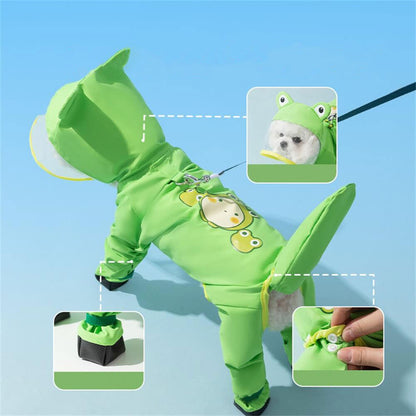 Waterproof Full Body Dog Raincoat With Tail Protection And Animal Design Cover
