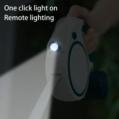 Retractable Led Dog Leash With Built-In Flashlight And Waste Bag Dispenser For Night Safety