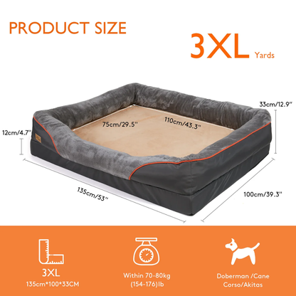 Jumbo Orthopedic Memory Foam Dog Bed With Waterproof Cover, Sofa-Style Bolster & Joint Support For Large Dogs