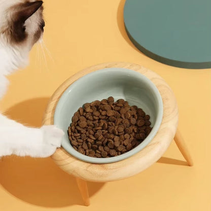 Misha Elevated Ceramic Cat Bowl With Adjustable Wooden Stand