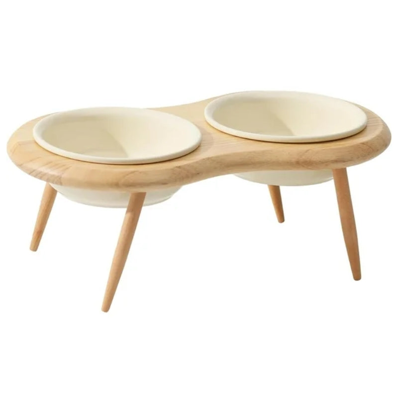 Misha Elevated Ceramic Cat Bowl With Adjustable Wooden Stand