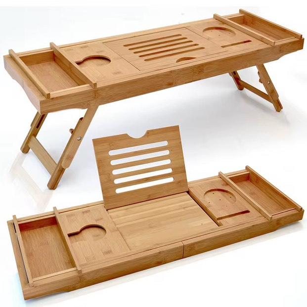 AquaBamboo | Versatile Expandable Bamboo Bathtub Caddy Tray
