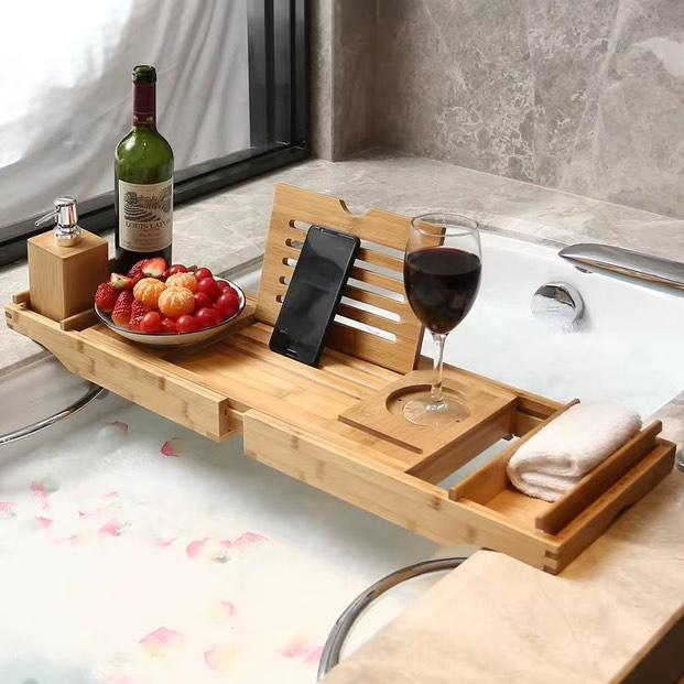 AquaBamboo | Versatile Expandable Bamboo Bathtub Caddy Tray