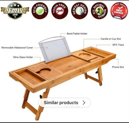 AquaBamboo | Versatile Expandable Bamboo Bathtub Caddy Tray