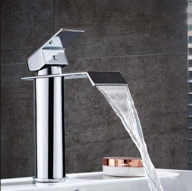 AquaElegance | Elegant Brass Waterfall Basin Mixer Tap for Bathroom Sink
