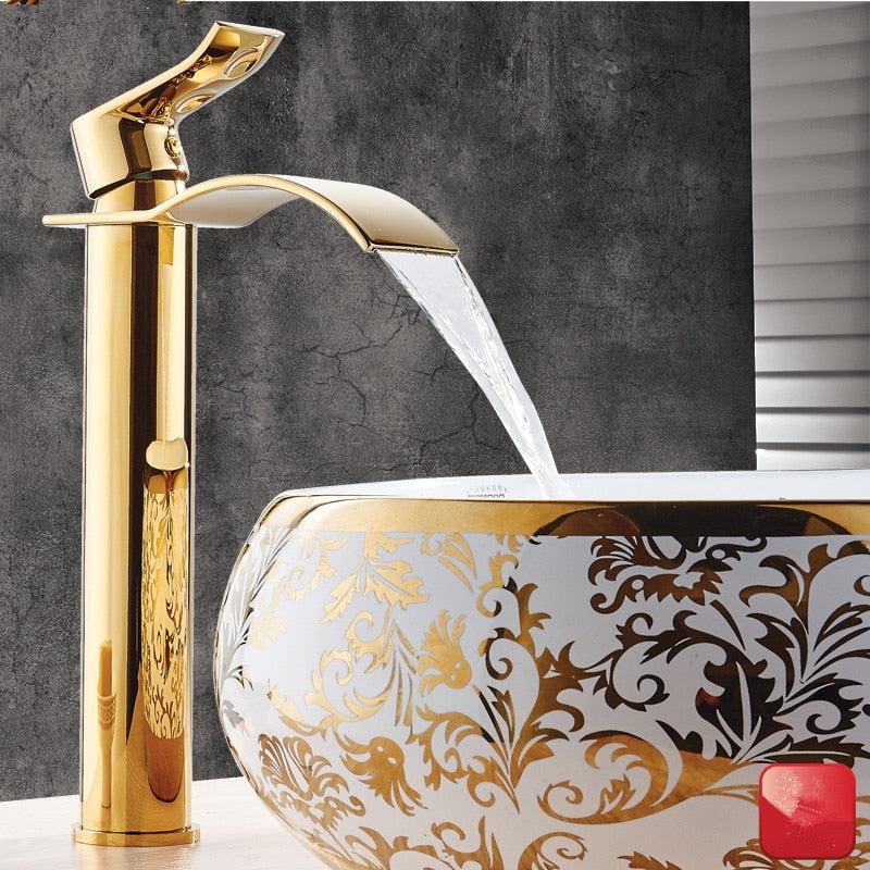 AquaElegance | Elegant Brass Waterfall Basin Mixer Tap for Bathroom Sink