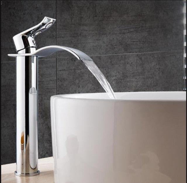 AquaElegance | Elegant Brass Waterfall Basin Mixer Tap for Bathroom Sink