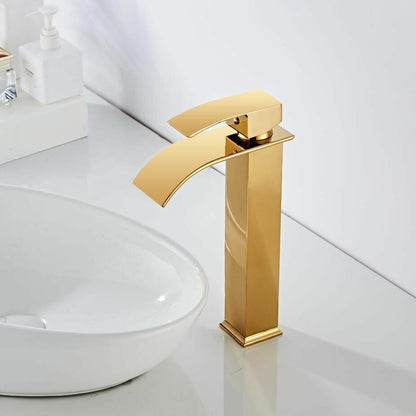 AquaElegance | Elegant Brass Waterfall Basin Mixer Tap for Bathroom Sink