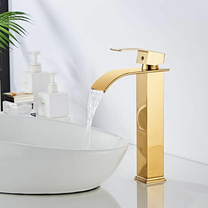 AquaElegance | Elegant Brass Waterfall Basin Mixer Tap for Bathroom Sink