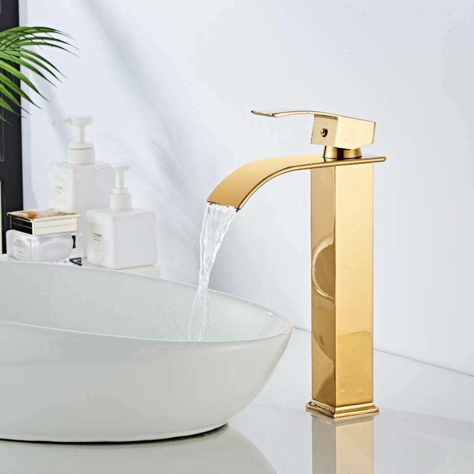 AquaElegance | Elegant Brass Waterfall Basin Mixer Tap for Bathroom Sink