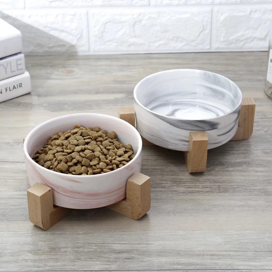Ceramic Pet Feeding Bowls With Detachable Bamboo Base, Shatter-Resistant & Bpa-Free