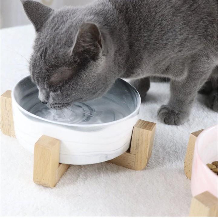 Ceramic Pet Feeding Bowls With Detachable Bamboo Base, Shatter-Resistant & Bpa-Free