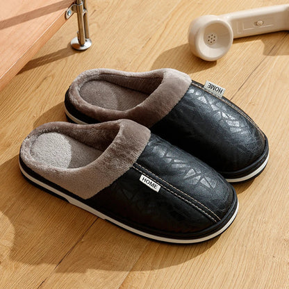 CozyNest | Warm Waterproof PU Leather Men's Slippers for Winter