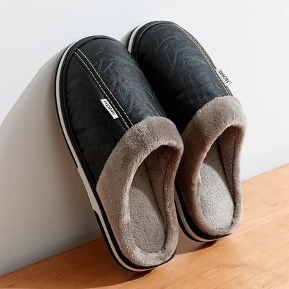 CozyNest | Warm Waterproof PU Leather Men's Slippers for Winter