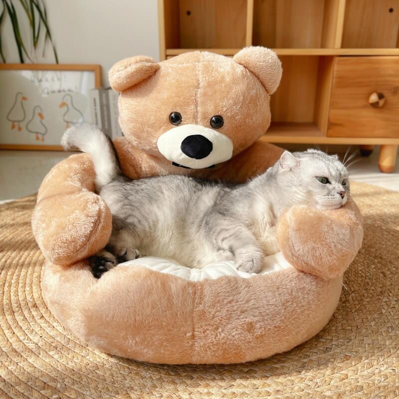 Detachable Cute Cuddly Bear Cat Bed – Soft, Cozy, Non-Slip Pet Sleeping Nest