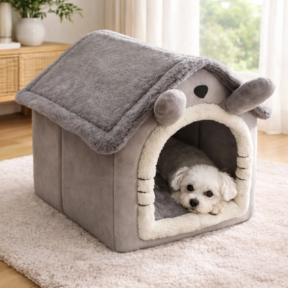 Cozy Foldable Indoor Dog House With Warm Arctic Velvet And Anxiety Relief