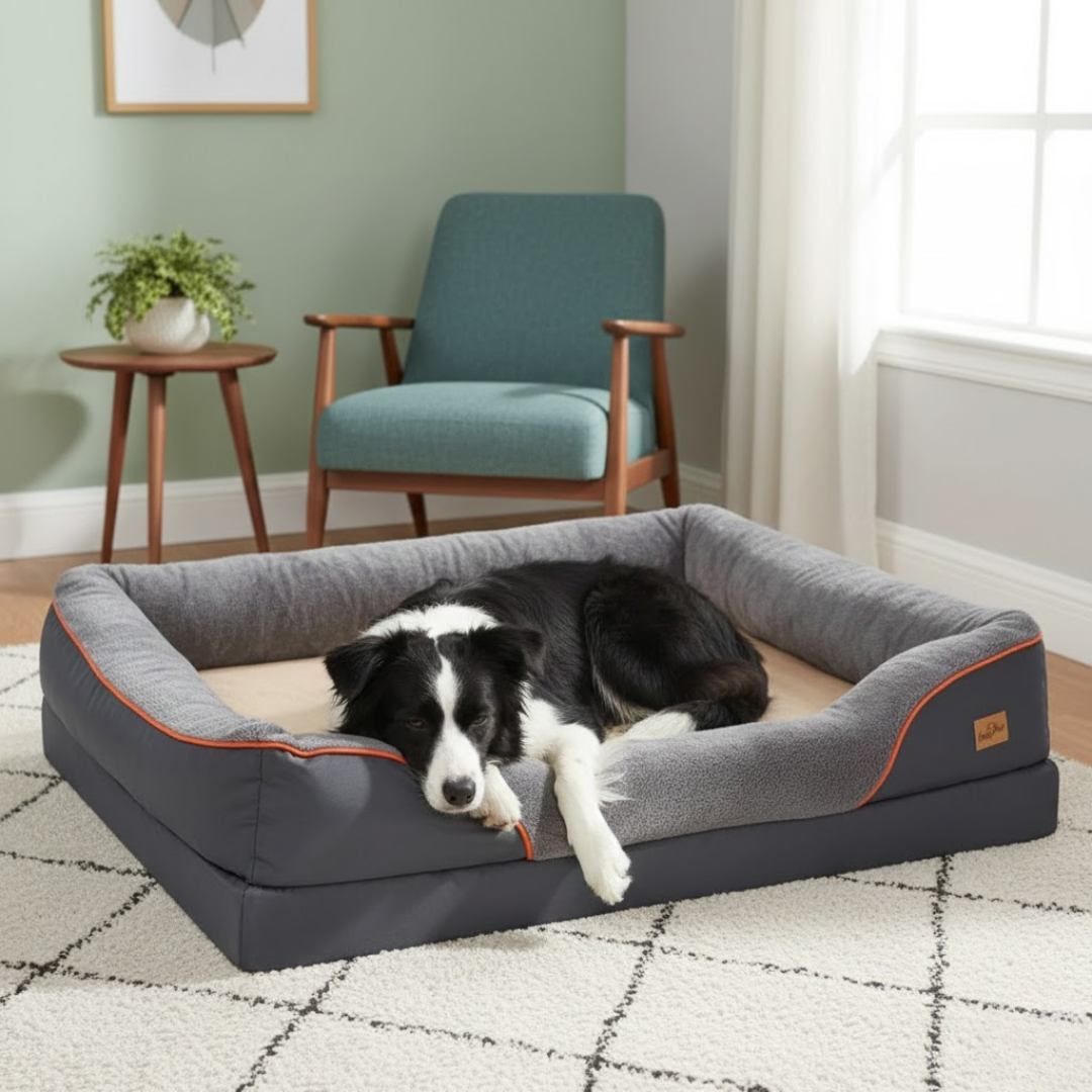 Jumbo Orthopedic Memory Foam Dog Bed With Waterproof Cover, Sofa-Style Bolster & Joint Support For Large Dogs