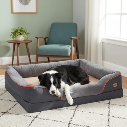 Jumbo Orthopedic Memory Foam Dog Bed With Waterproof Cover, Sofa-Style Bolster & Joint Support For Large Dogs