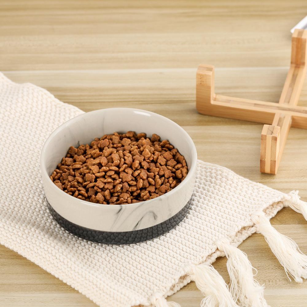 Ceramic Pet Feeding Bowls With Detachable Bamboo Base, Shatter-Resistant & Bpa-Free