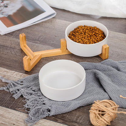 Ceramic Pet Feeding Bowls With Detachable Bamboo Base, Shatter-Resistant & Bpa-Free