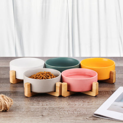 Ceramic Pet Feeding Bowls With Detachable Bamboo Base, Shatter-Resistant & Bpa-Free