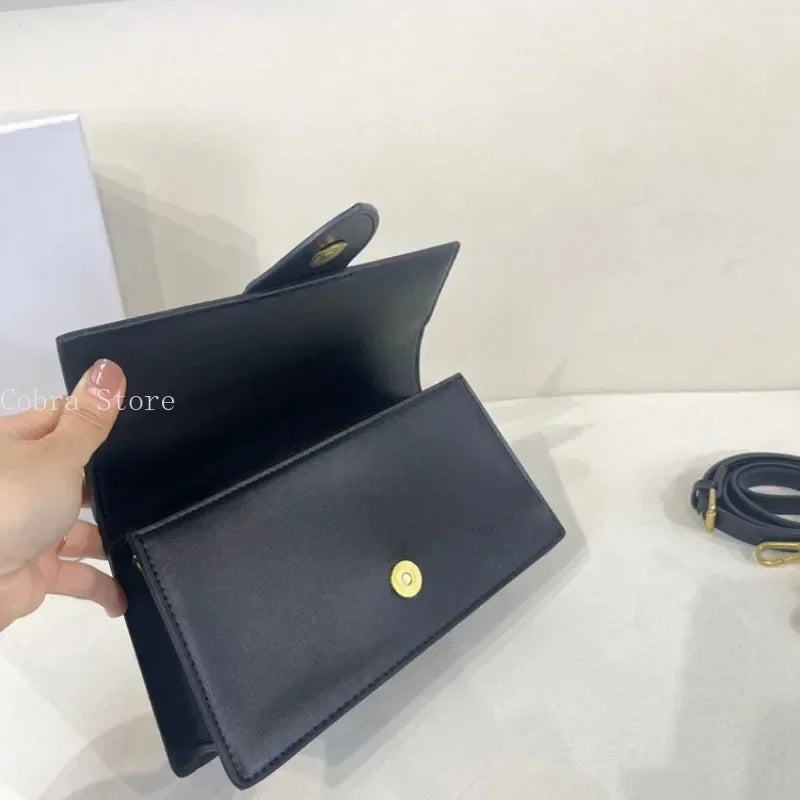 LuxeAura | Elegant Black Leather Crossbody Bag for Women