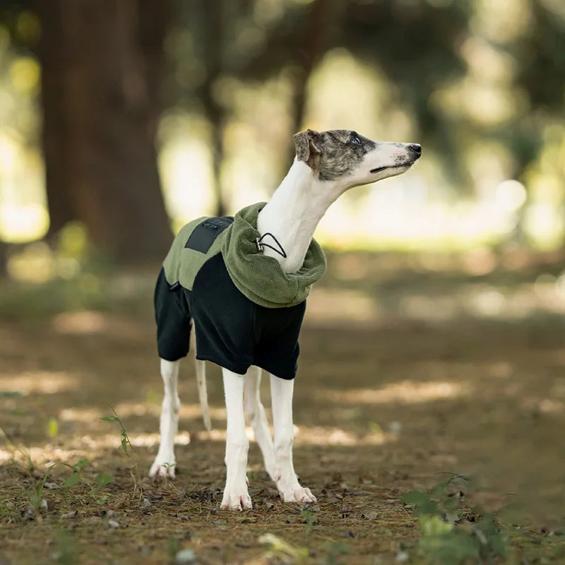 Adjustable Fleece Dog Coat With High Neck Snood And Waist Drawstring For Full-Body Warmth