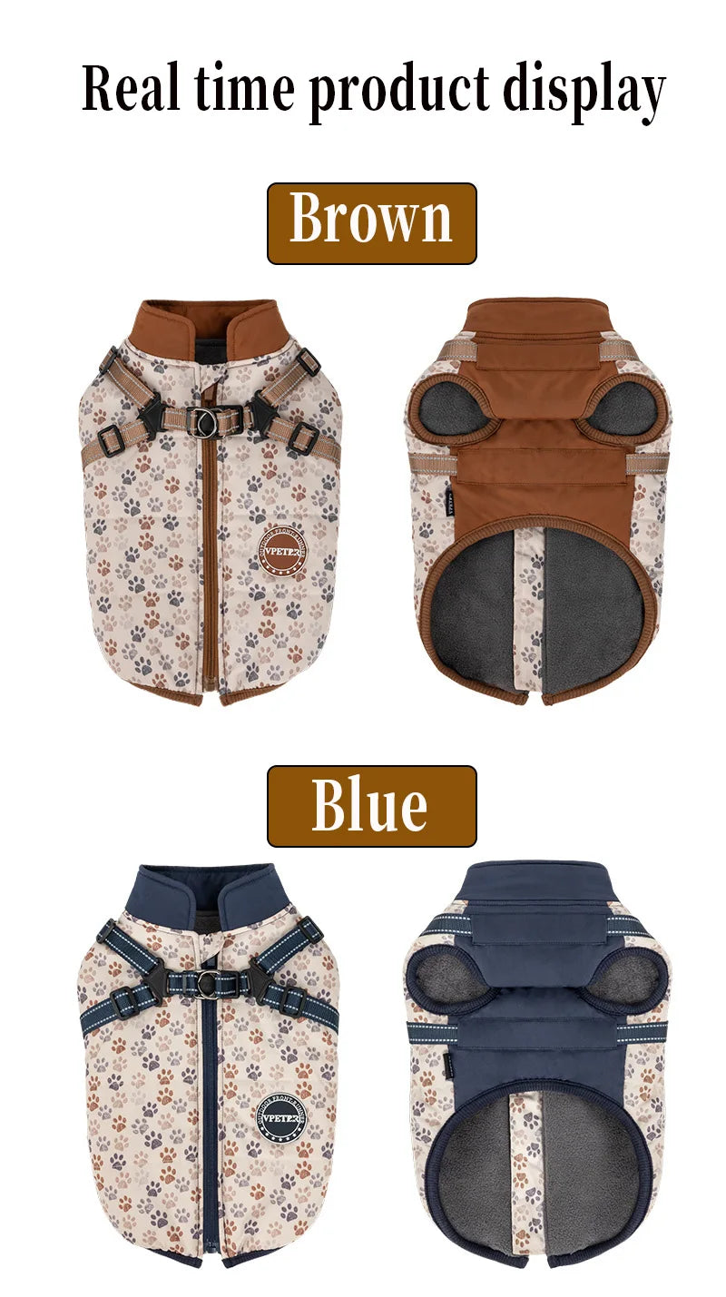 Waterproof Fleece-Lined Dog Coat With Integrated Harness For Small Breeds