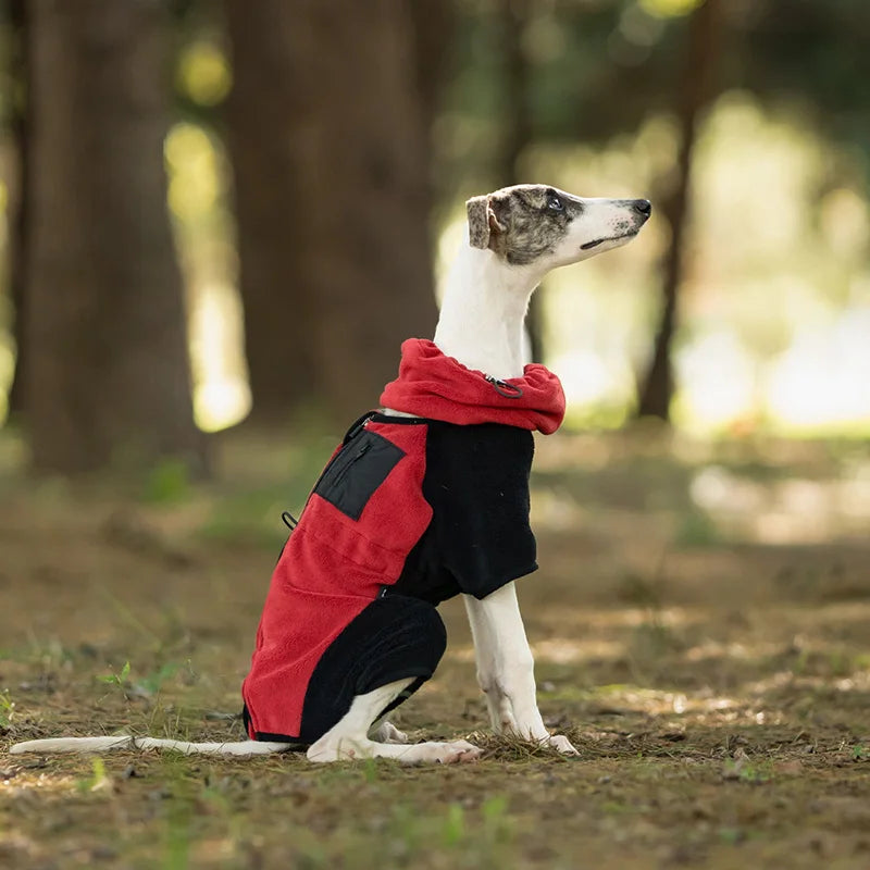 Adjustable Fleece Dog Coat With High Neck Snood And Waist Drawstring For Full-Body Warmth