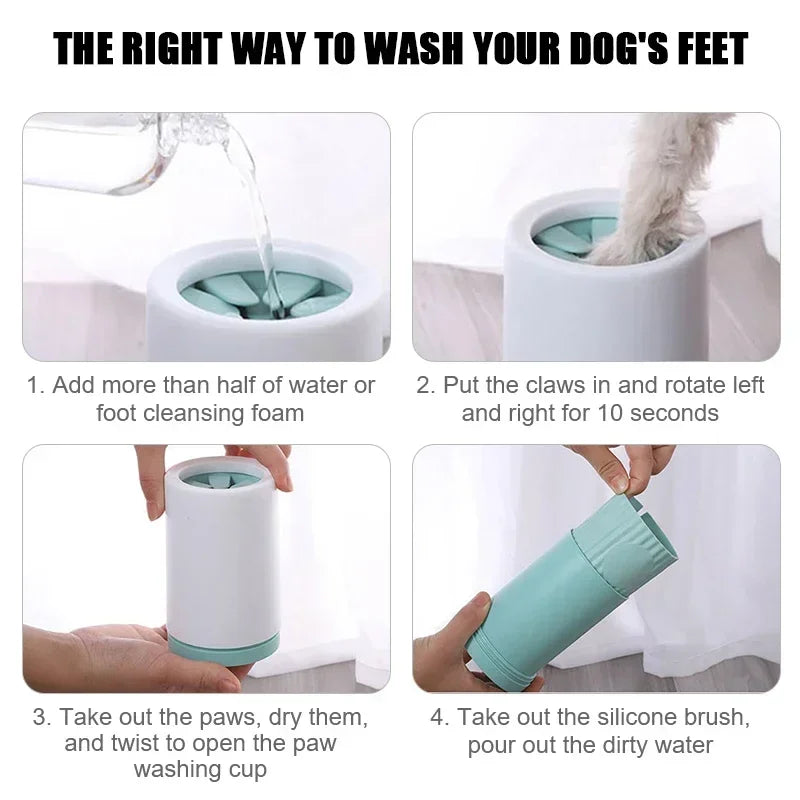 Portable Silicone Dog Paw Washer With 360° Soft Bristle Mud Remover Cup