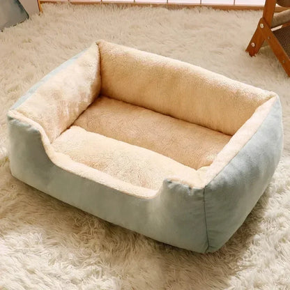 Cozy Rectangular Plush Pet Bed With Scratch-Resistant Fabric And High Rebound Supportive Nest