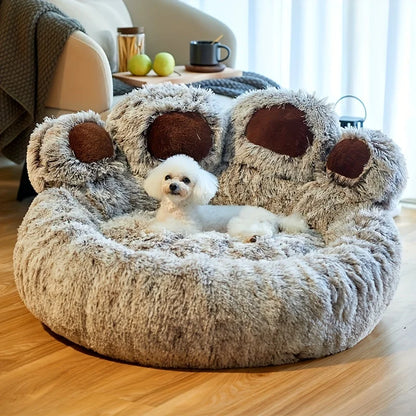 Ultra-Soft Fluffy Plush Dog Bed With Calming Bear Paw Design – Cozy Winter Nest For Pets