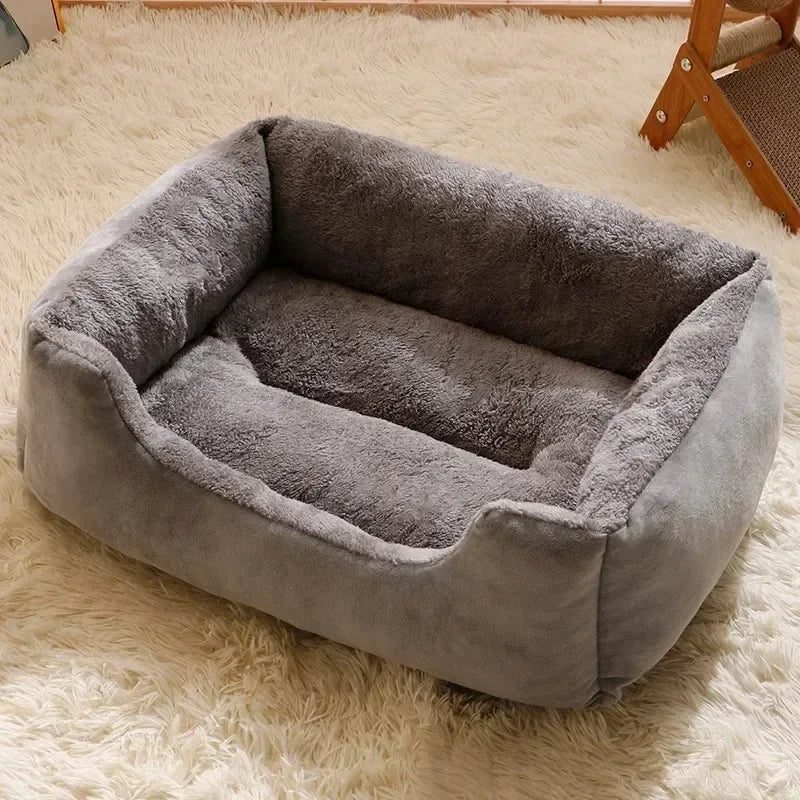 Cozy Rectangular Plush Pet Bed With Scratch-Resistant Fabric And High Rebound Supportive Nest