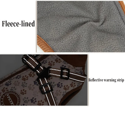 Waterproof Fleece-Lined Dog Coat With Integrated Harness For Small Breeds