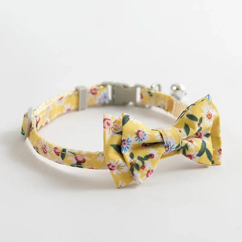 Daisy Floral Breakaway Cat Collar With Soft Cotton Bowknot And Removable Bell