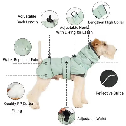 Waterproof Dog Coat With Integrated Harness, High Neck & Reflective Safety Strips