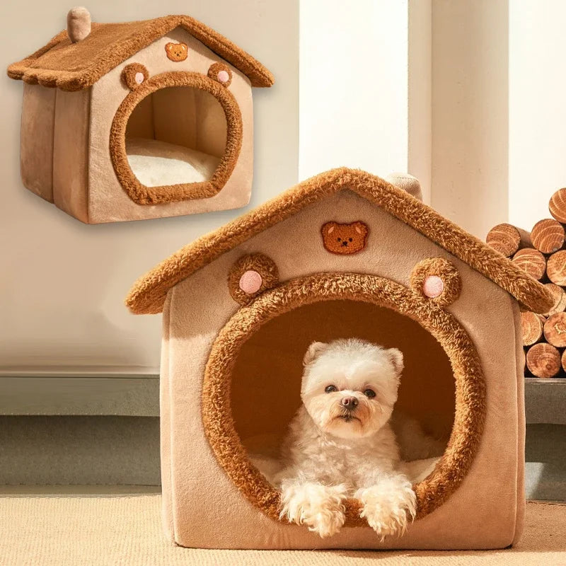 Cozy Foldable Indoor Dog House With Warm Arctic Velvet And Anxiety Relief