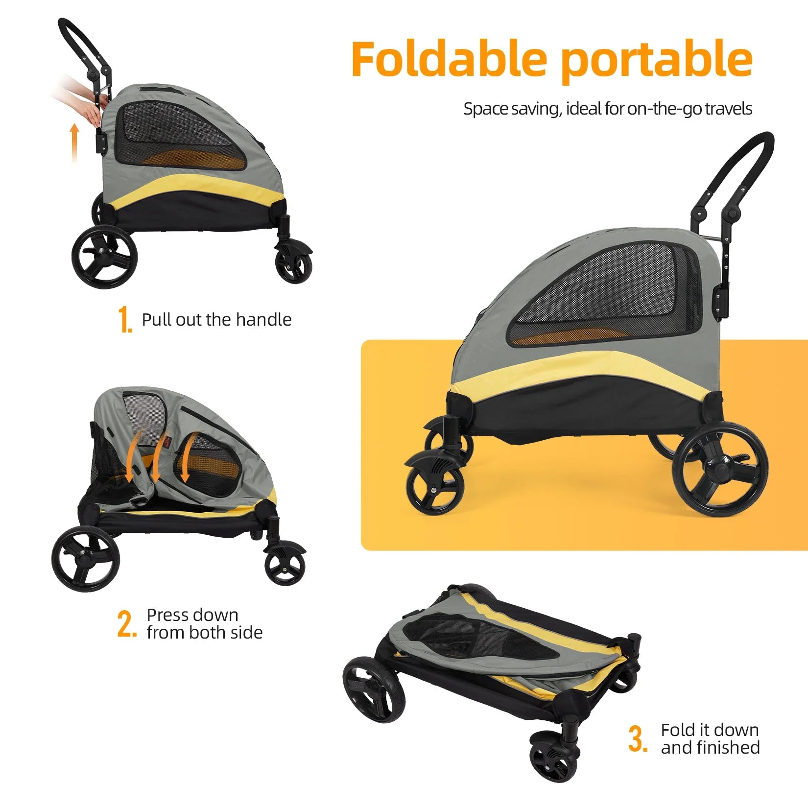 Heavy Duty Foldable Large Dog Stroller With All-Terrain Shock Absorbing Wheels For Big Breeds