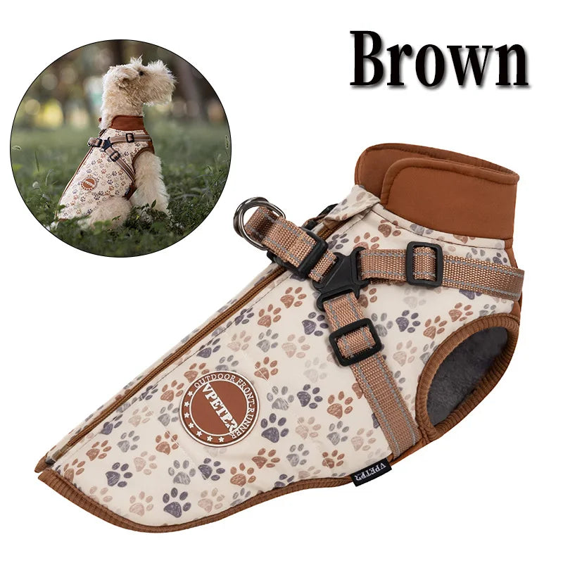 Waterproof Fleece-Lined Dog Coat With Integrated Harness For Small Breeds