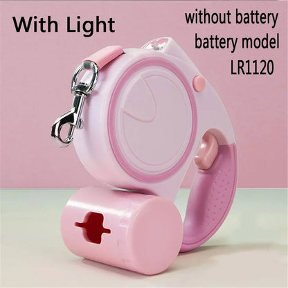 Retractable Led Dog Leash With Built-In Flashlight And Waste Bag Dispenser For Night Safety