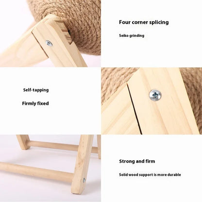 Wooden Sisal Cat Scratching Ball With Spinning Interactive Design For Furniture Protection
