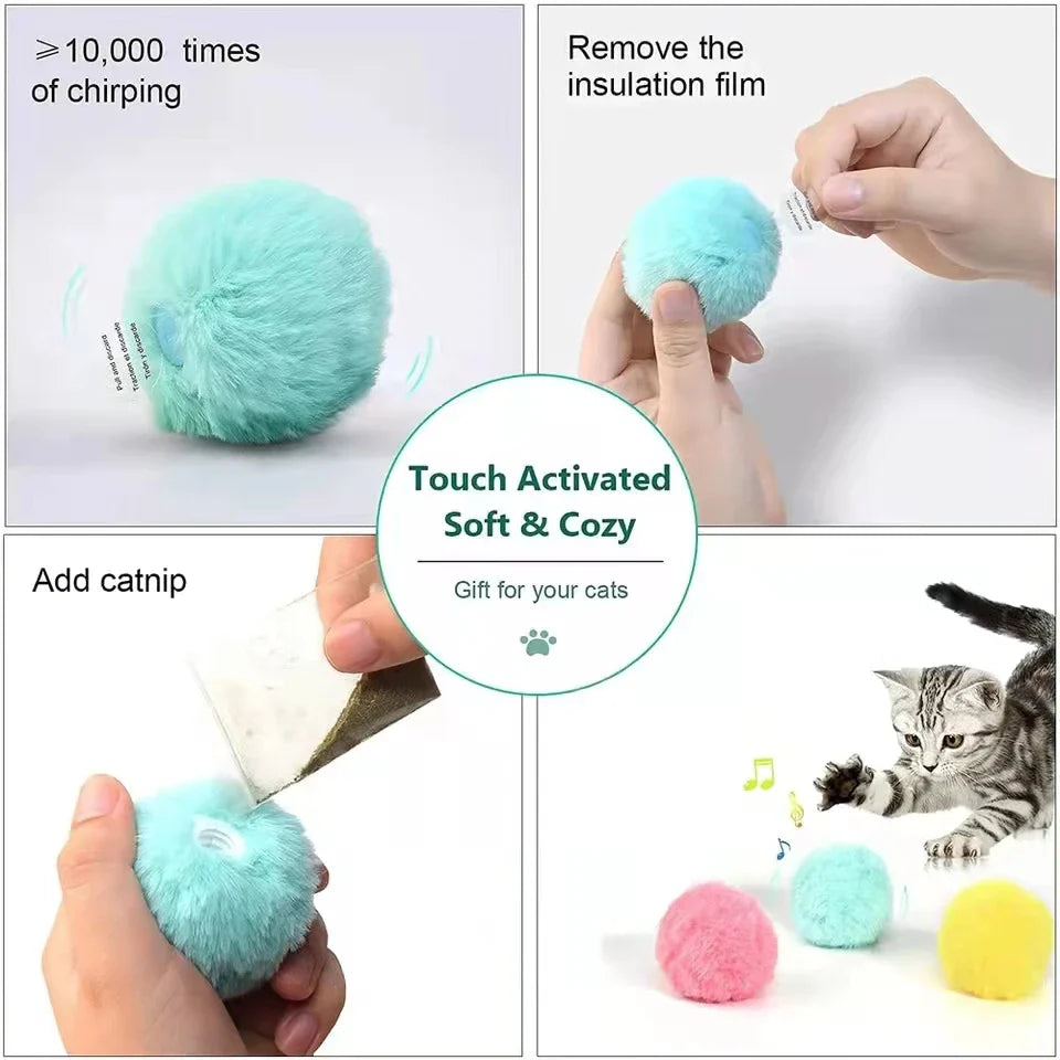 Interactive Chirping Cat Ball With Smart Touch Sensor And Refillable Catnip Toy