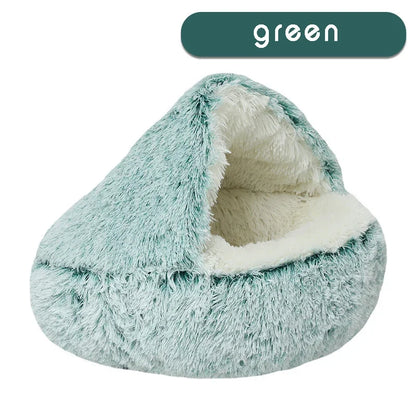 Calming Hooded Cat Bed With Self-Warming Plush Cave For Anxiety Relief And Orthopedic Comfort