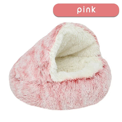 Calming Hooded Cat Bed With Self-Warming Plush Cave For Anxiety Relief And Orthopedic Comfort