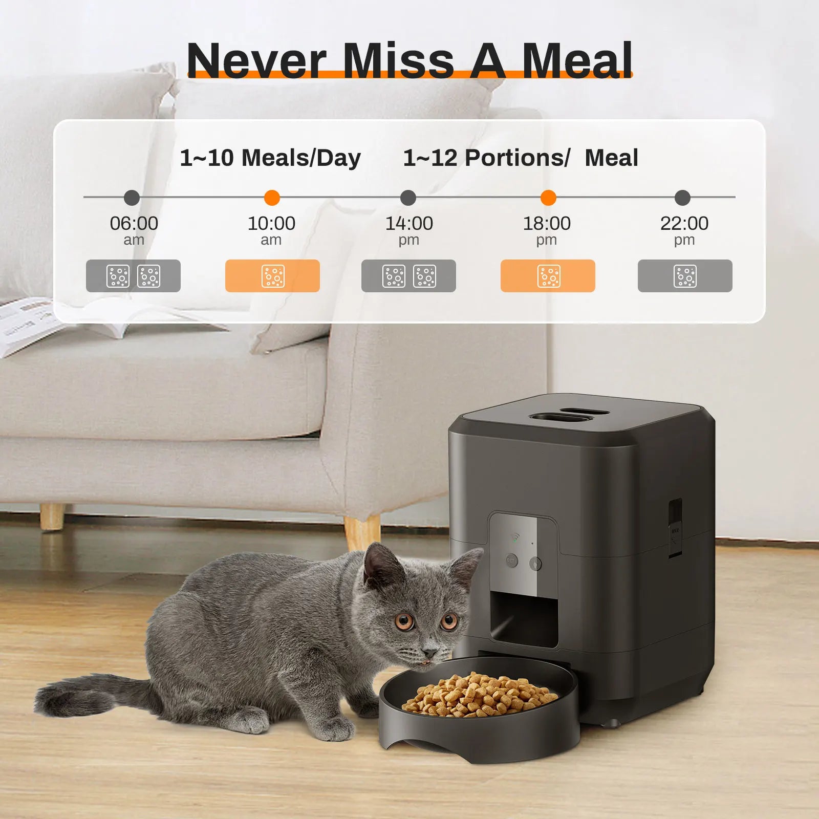 Wifi Automatic Pet Feeder With App Control, Programmable Timer, Voice, Dual Power & Anti-Stick Design