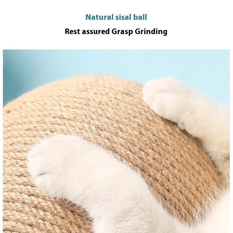 Wooden Sisal Cat Scratching Ball With Spinning Interactive Design For Furniture Protection