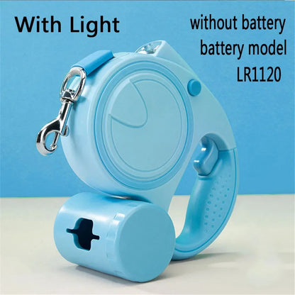 Retractable Led Dog Leash With Built-In Flashlight And Waste Bag Dispenser For Night Safety