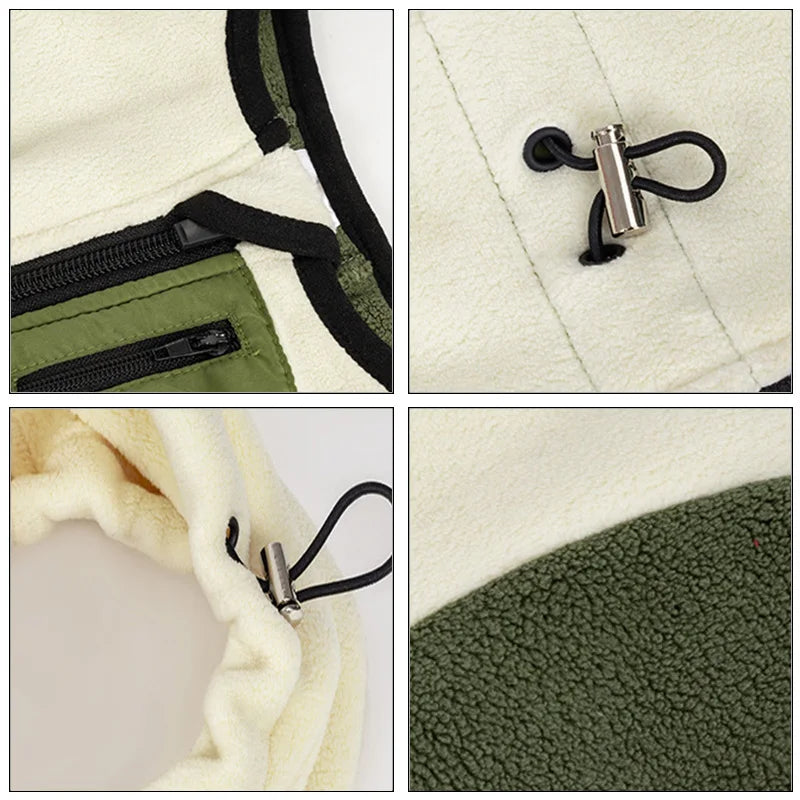 Adjustable Fleece Dog Coat With High Neck Snood And Waist Drawstring For Full-Body Warmth