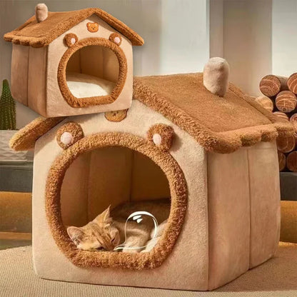 Cozy Foldable Indoor Dog House With Warm Arctic Velvet And Anxiety Relief