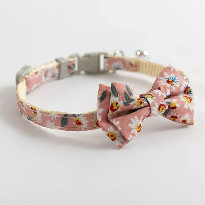 Daisy Floral Breakaway Cat Collar With Soft Cotton Bowknot And Removable Bell